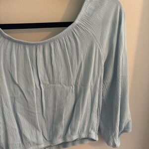 Light Blue Women's Peasant Blouse - Casual Scoop Neck Top